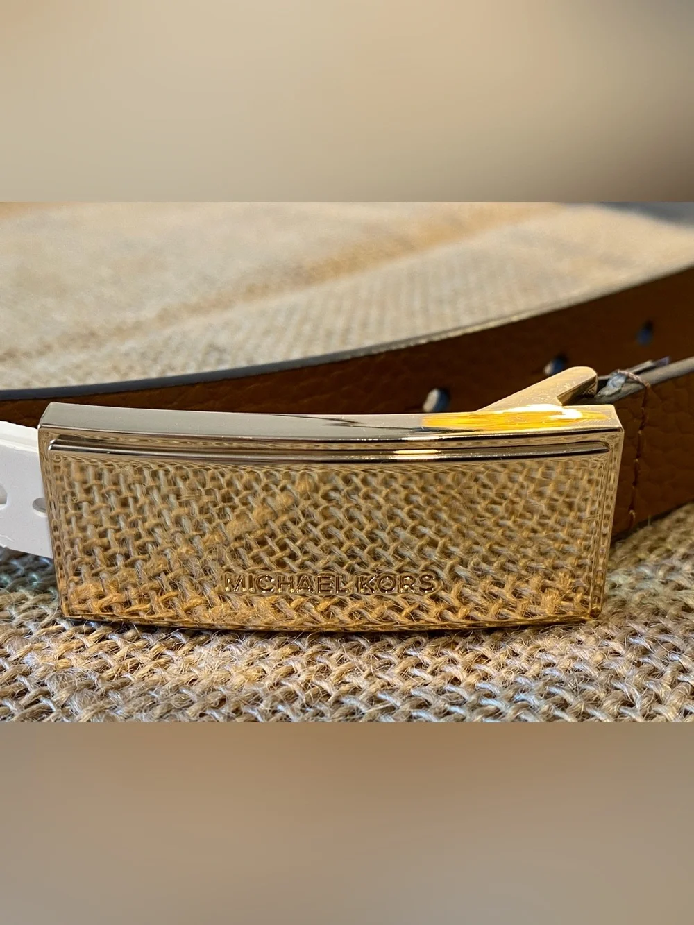 Michael Kors Brown Leather Belt with Gold Plaque